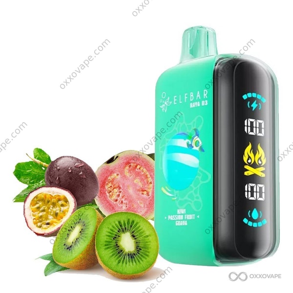 Kiwi Passion Fruit Guava flavor box for Elf Bar Raya D3 25000 disposable vape with tropical fruit art