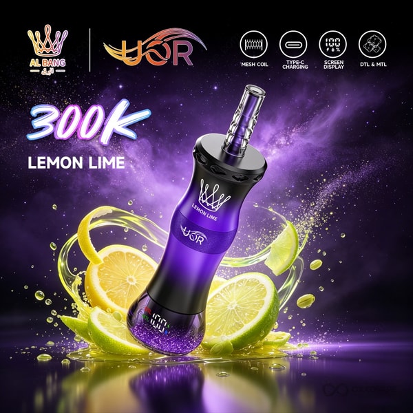 Lemon Lime flavor box for UOR AL BANG 300000 with yellow and green citrus art