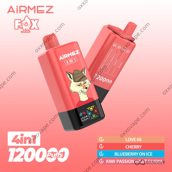 Airmez Fox 120000 Box mit Kirsche-, Blaubeer- und Kiwi-Guave-Tropenfrucht-Motiv