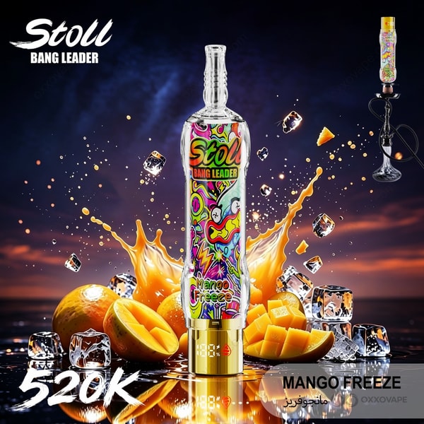 Mango Freeze flavor packaging of Bang Leader Stoll 520000 with mango slices and frozen splash artwork.
