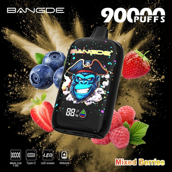 Bang DE 90000 Mixed Berries flavor box with blackberry and raspberry artwork