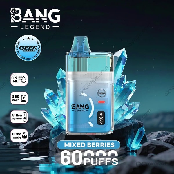 Mixed Berries flavor box for Bang Legend Geek 60000 with assorted berry cluster artwork