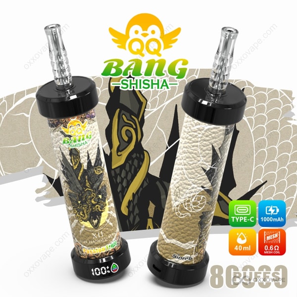 Passion Fruit flavor packaging for QQ Bang Shisha 80000 with tropical orange fruit graphics