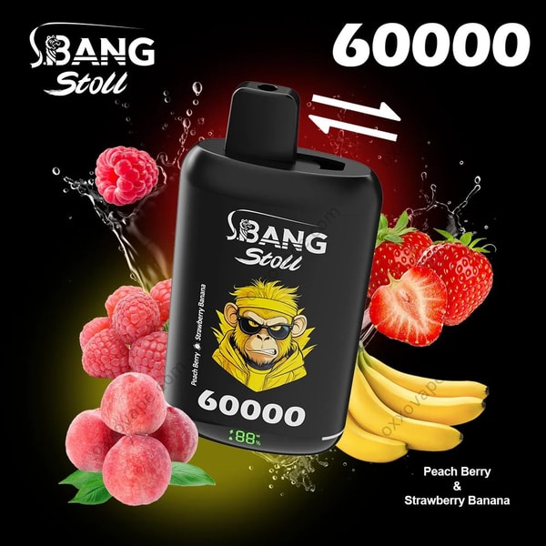 Bang Leader Stoll 60000 packaging for Peach Berry and Strawberry Banana flavor variant