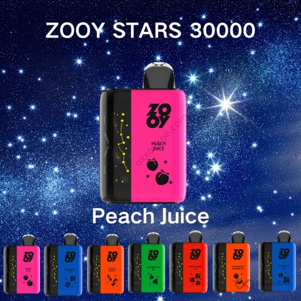 Peach Juice flavor box for ZOOY Stars 30000 vape with orange peach fruit design