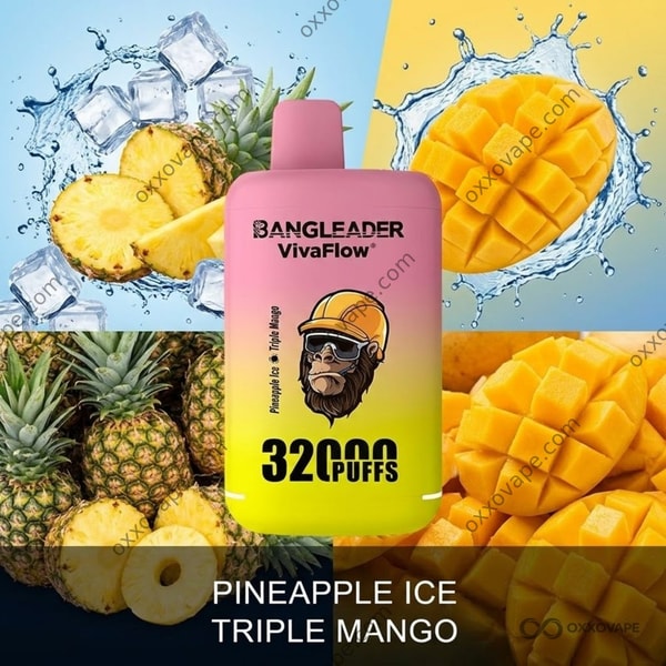 Bang Leader 32000 Pineapple Ice Triple Mango box showing sliced pineapple and layered mango artwork