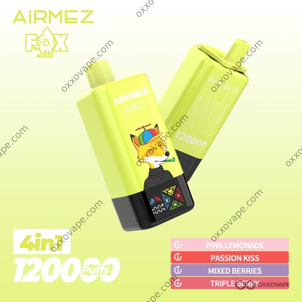 Airmez Fox 120000 Box mit pinker Limonade und gemischten Beeren in leuchtend pinken Tönen