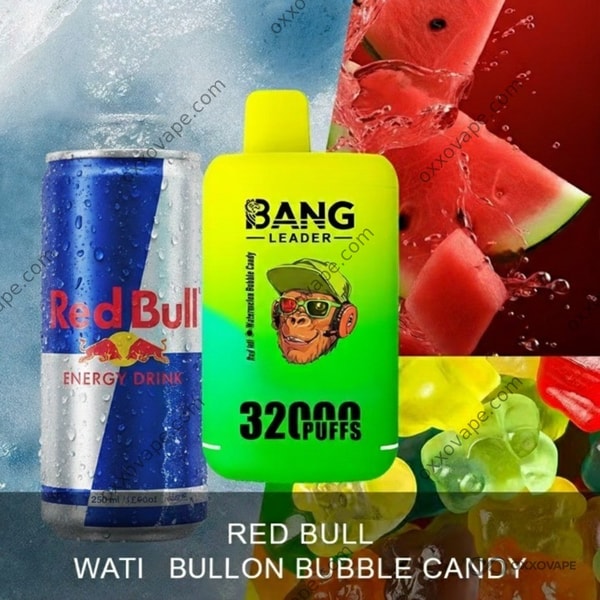 Bang Leader 32000 Red Bull Watermelon Bubble Candy packaging with candy and watermelon slice illustrations
