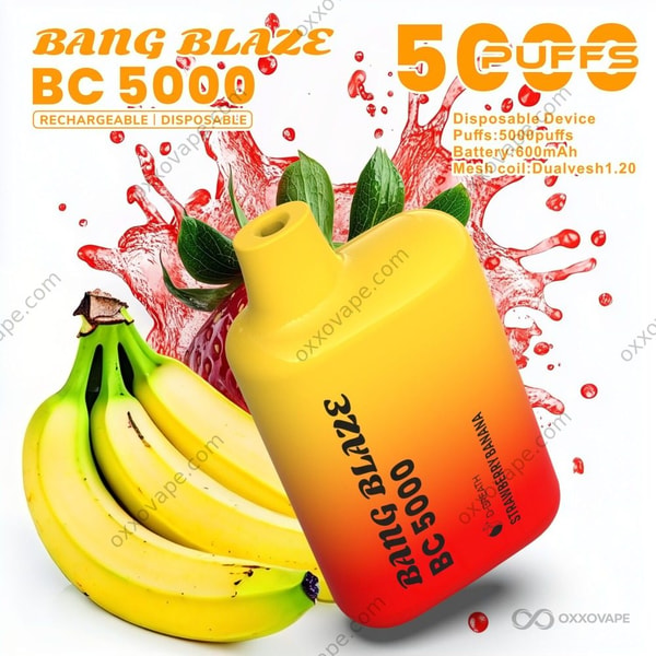 Smaakdoosje Aardbei Banaan voor Bang Blaze BC5000 vape met smoothie-achtige fruitkunst