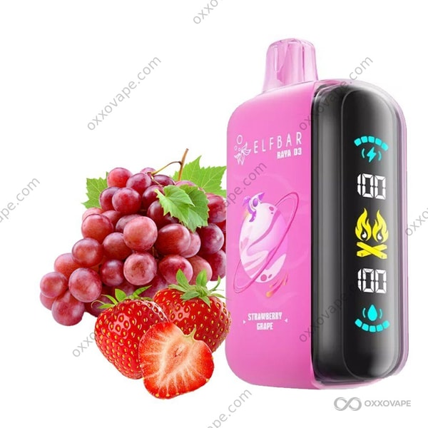 Strawberry Grape flavor box for Elf Bar Raya D3 25000 disposable vape with strawberry and grape artwork