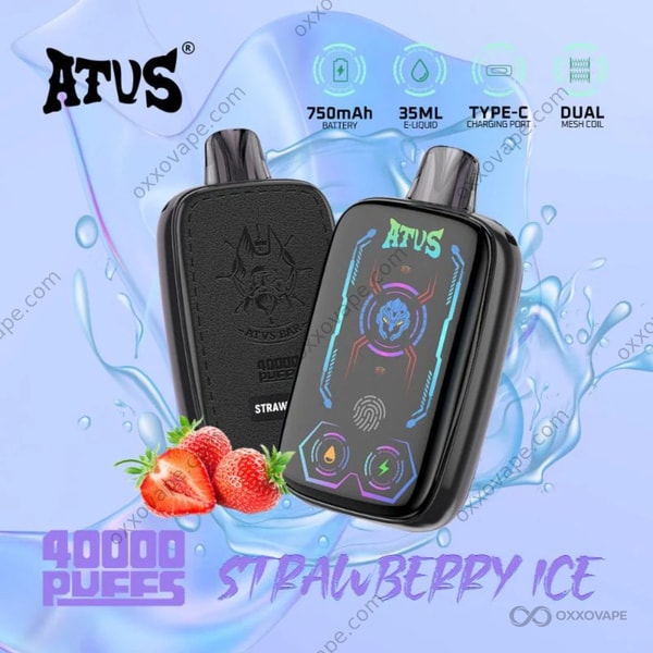 Red ATVS 40000 packaging box with ripe strawberry artwork and icy frost lettering