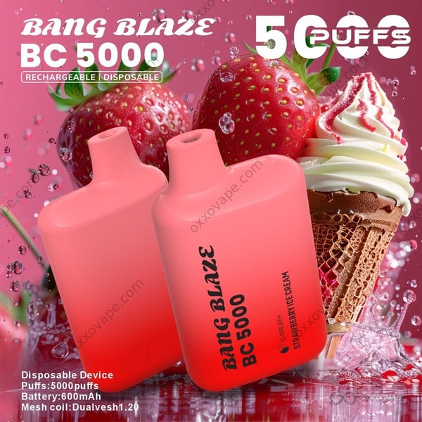 Smaakdoosje Aardbeienijs voor Bang Blaze BC5000 vape met romige dessertbeelden