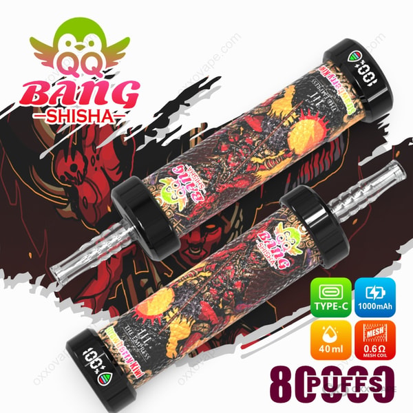 Strawberry Kiwi flavor box for QQ Bang Shisha 80000 with sliced kiwi and strawberry art
