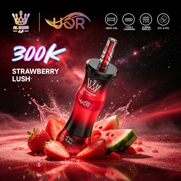 Strawberry Lush flavor box for UOR AL BANG 300000 with ripe strawberry art
