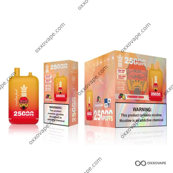 Strawberry Mango flavor packaging for Bang King 25000 disposable vape with fruit pairing design