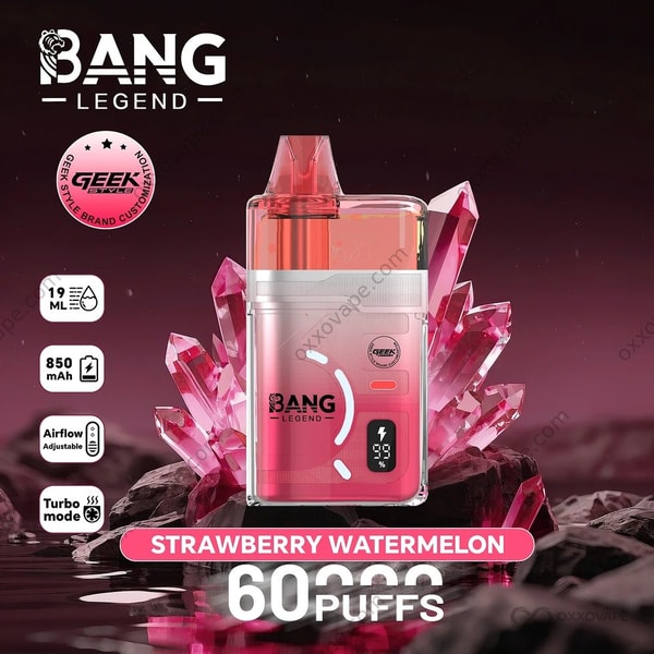 Strawberry Watermelon flavor box for Bang Legend Geek 60000 with red and green fruit graphics
