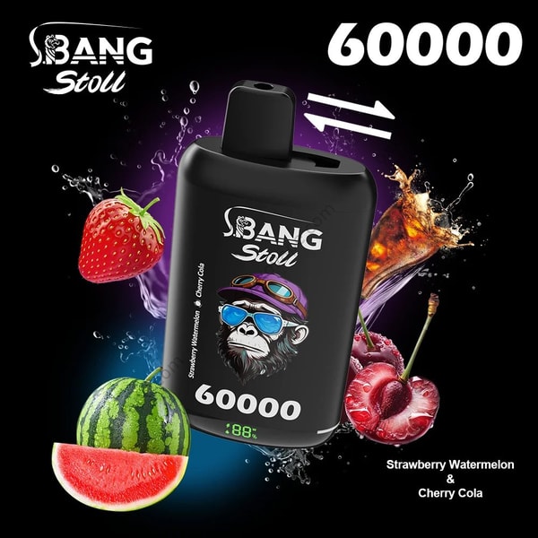 Bang Leader Stoll 60000 box art for Strawberry Watermelon and Cherry Cola flavor pairing
