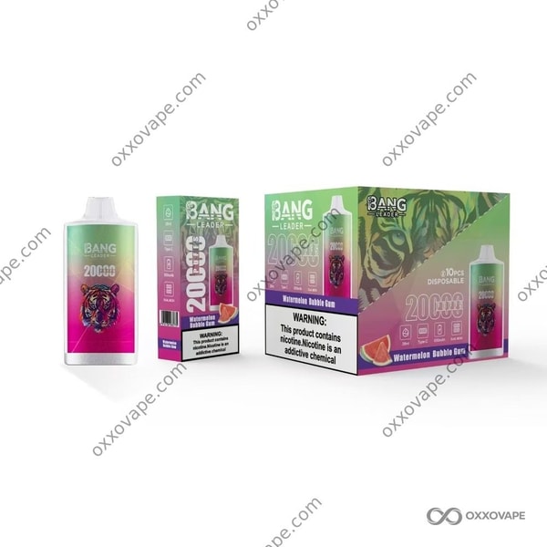 Watermelon Bubble Gum flavor packaging for Bang Leader 20000 vape with candy-themed design