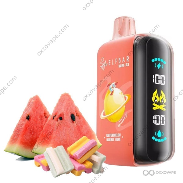 Watermelon Bubble Gum flavor box for Elf Bar Raya D3 25000 disposable vape with bubblegum and watermelon art