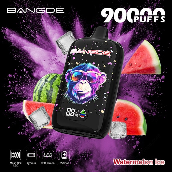 Bang DE 90000 Watermelon Ice flavor box with frosty green and red watermelon design