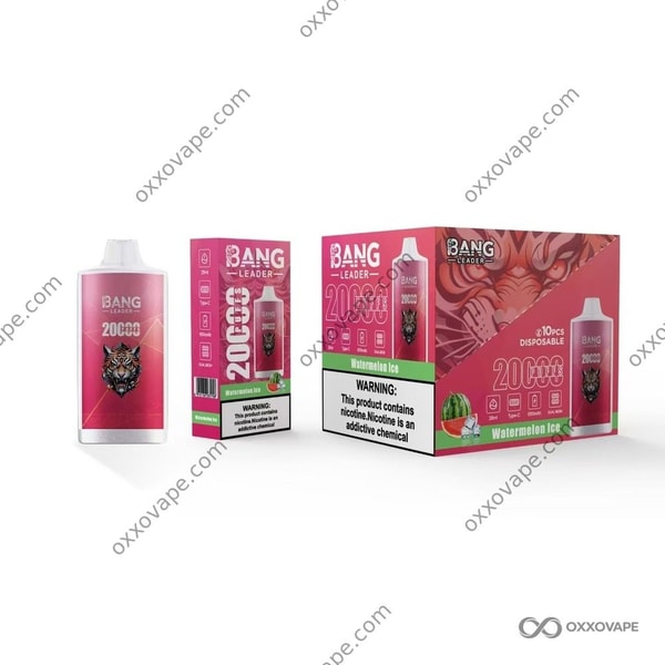 Watermelon Ice flavor packaging for Bang Leader 20000 vape showing frosted watermelon design