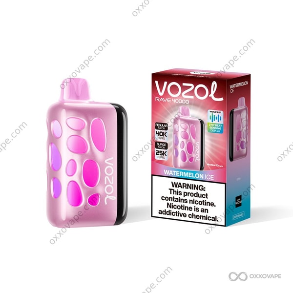 Vozol Rave 40000 Watermelon Ice flavor box with green watermelon graphic and frosty blue accents