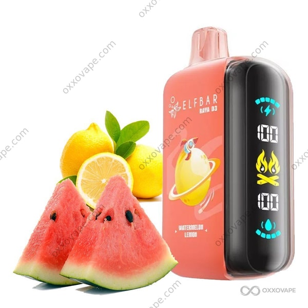 Watermelon Lemon flavor box for Elf Bar Raya D3 25000 disposable vape with citrus and watermelon artwork