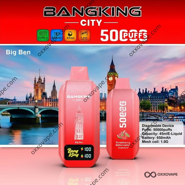 flavor city vape Bang King 50000 50K Puffs Disposable | LCD Smart Screen & Rechargeable | Long-Lasting Fruit Flavors Vape Select Flavor ::Straw Mango raz 35000 Top Nic Free Disposables