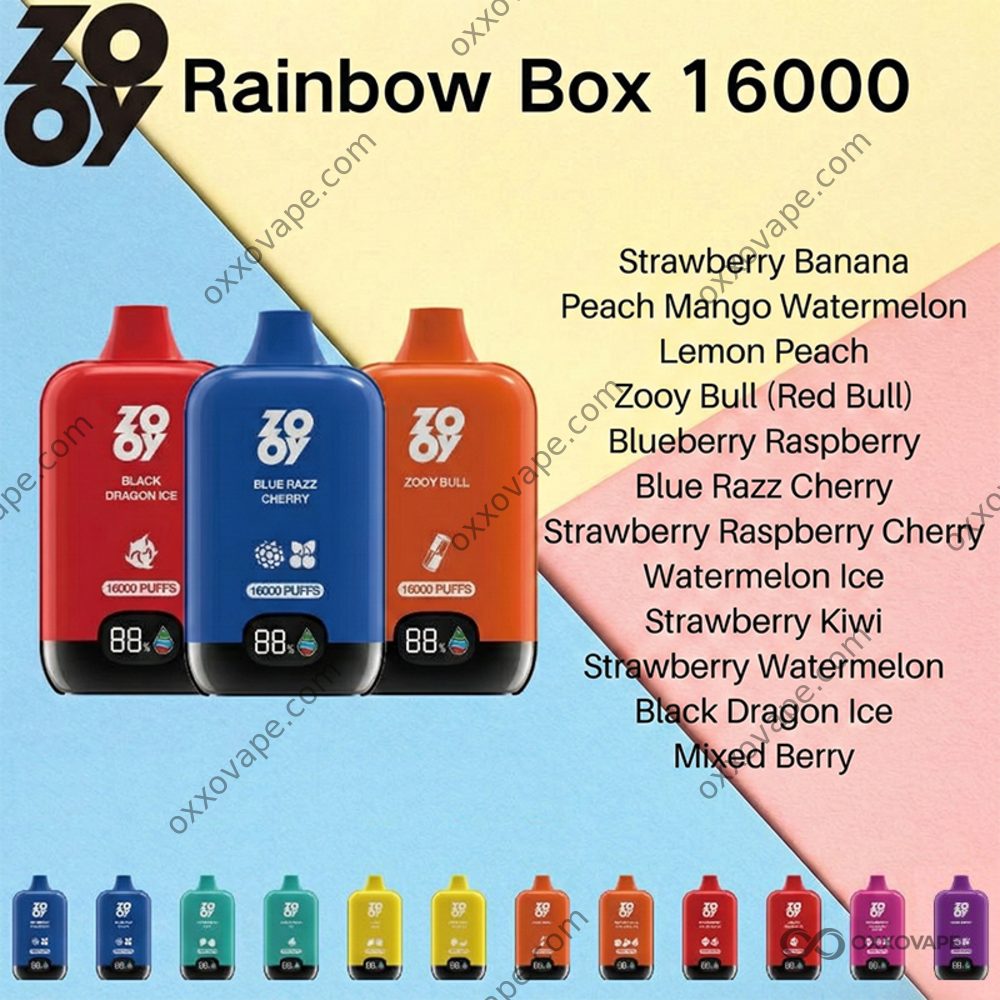 rainbow vape disposable ZOOY Box 16000 16K Puffs | Rechargeable Mesh Coil & Adjustable Airflow Don't Toss Away Vape Smooth Nicotine Salt Mango Vape Flavor:WHITE GUMMY / CHERRY